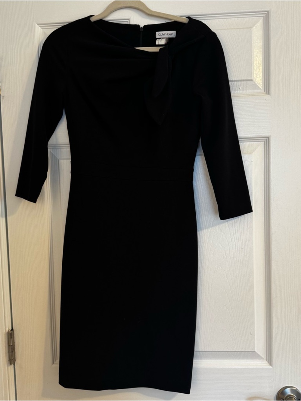 Calvin Klein Black Long-Sleeve Sheath Dress with Neck Tie